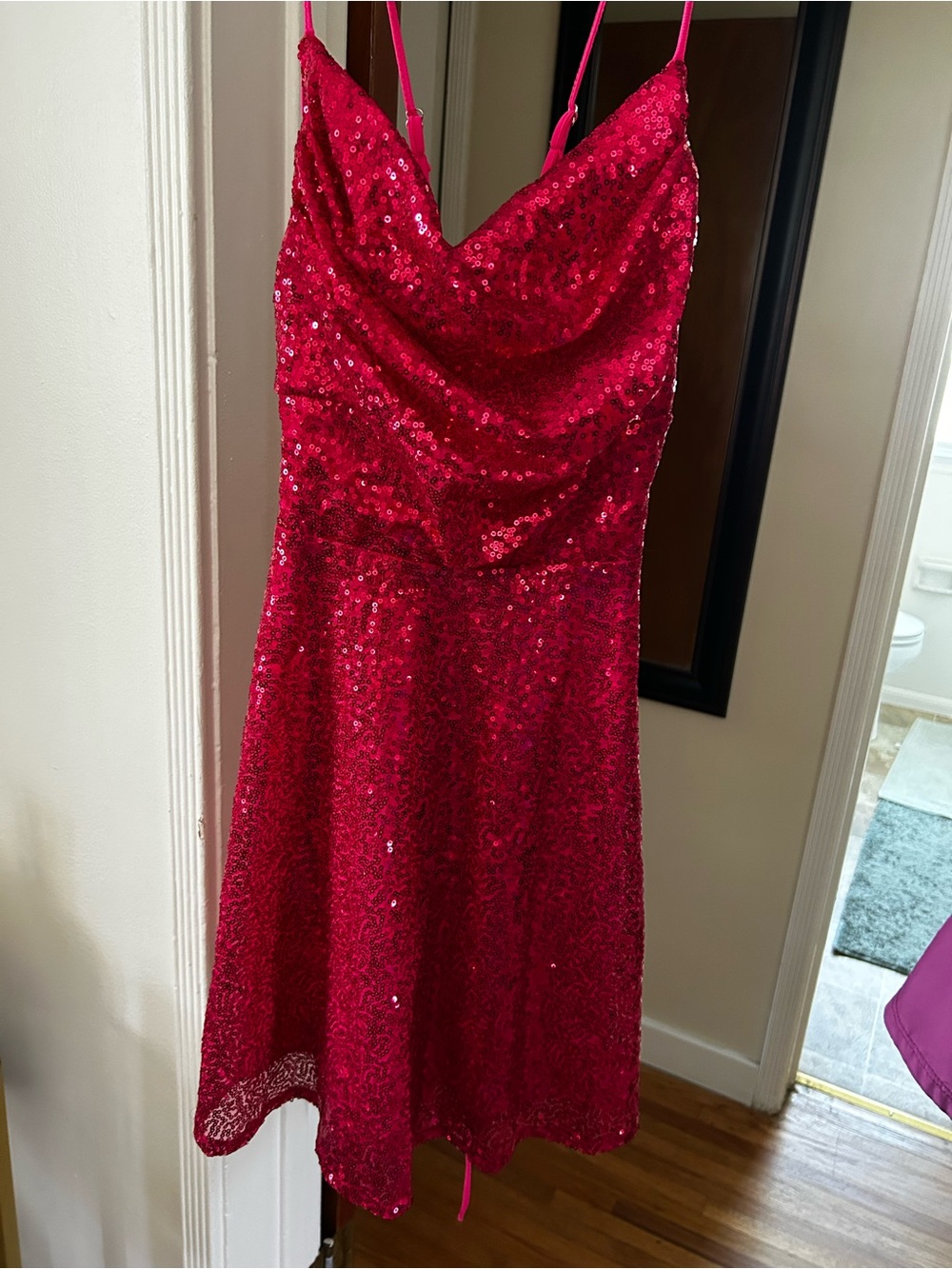 Sequin Spaghetti Strap Party Dress in Vibrant Hot pink - Picture 1 of 4